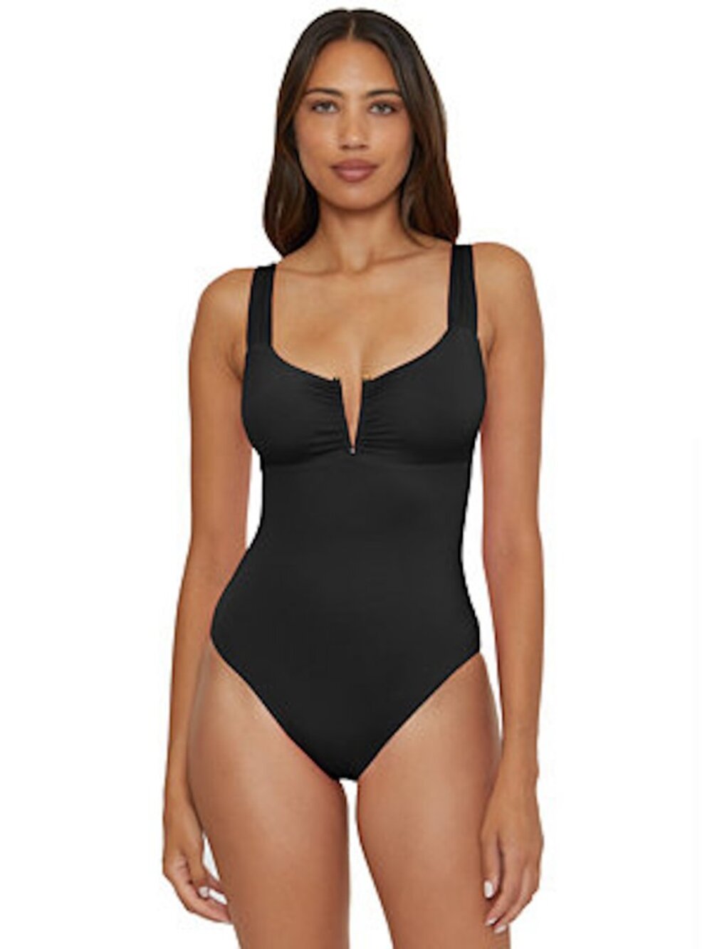 ✨Luxe Bathing Suit ANNE COLE Black One Piece Swimsuit Tummy Control Women 8 $198